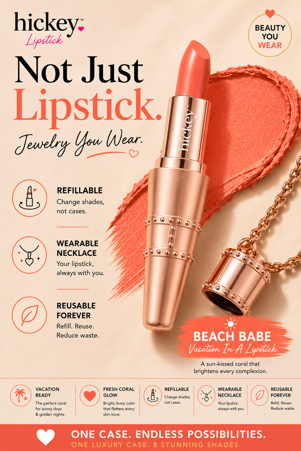BEACH BABE | Sun-Kissed Coral Refillable Lipstick
